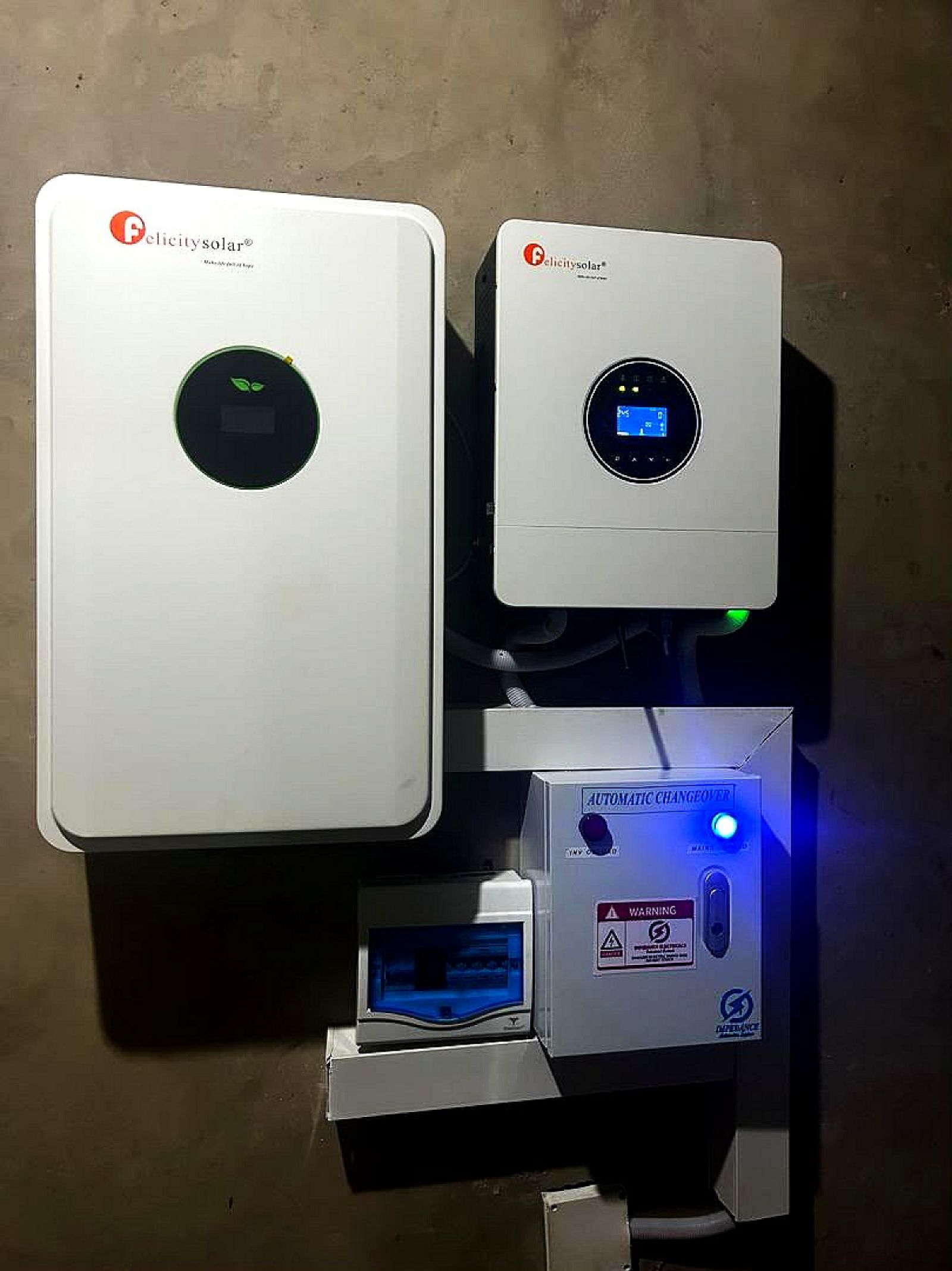 A Felicity Solar inverter, battery and automatic changeover installed by Odowa